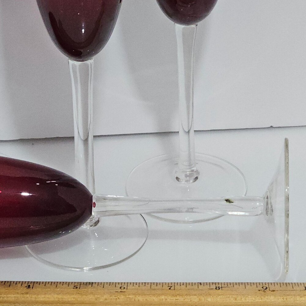 4 Vintage Ruby Red Champagne Flutes Glasses 9.25" crystal 6oz - Picture 4 of 7
